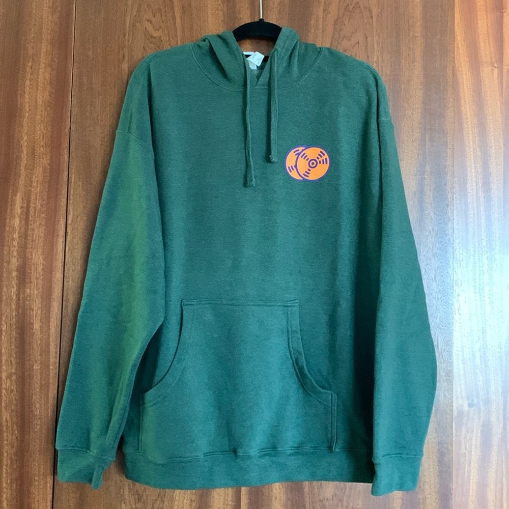 Green Pullover Hoodie with Orange Logo